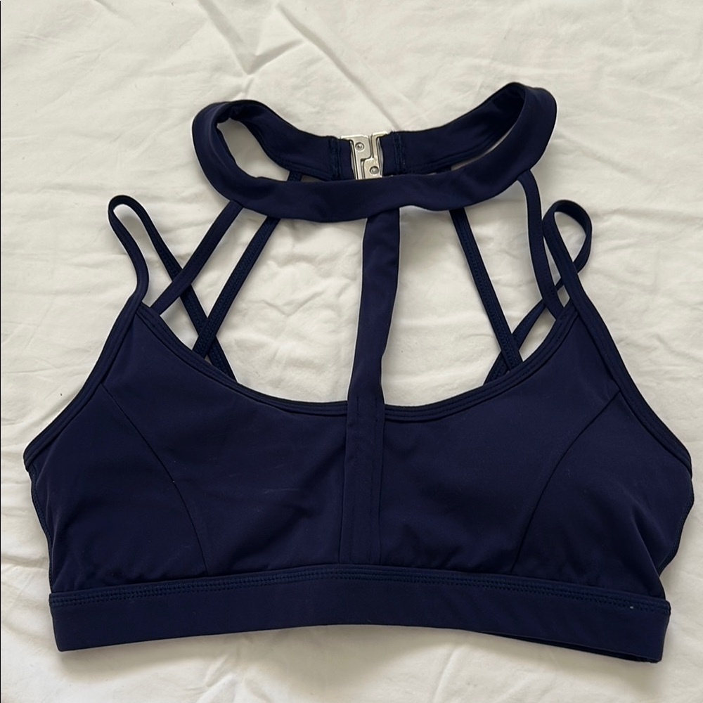 Women's Strappy Navy Sports Bra